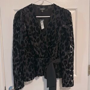 Long Sleeve Leopard Metallic Black Express Shirt Top
